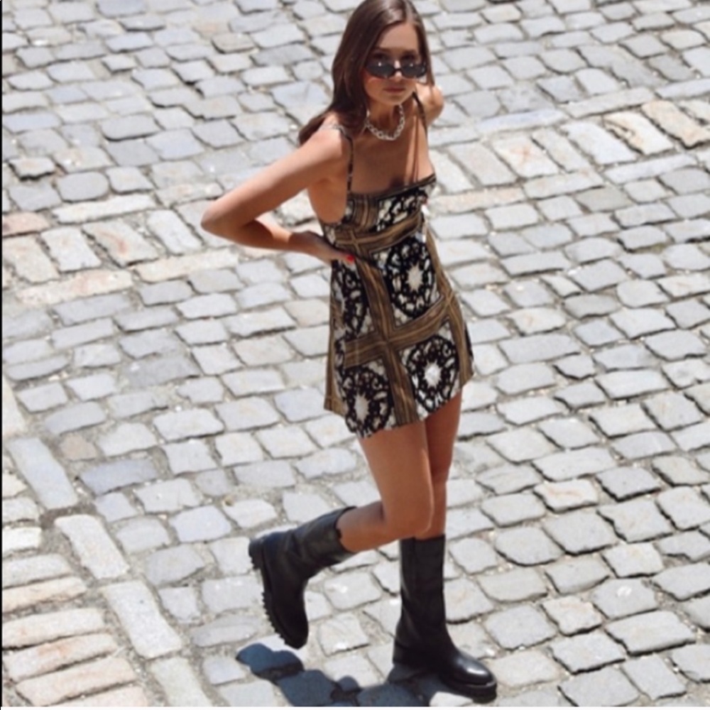 Satin zodiac print mini dress